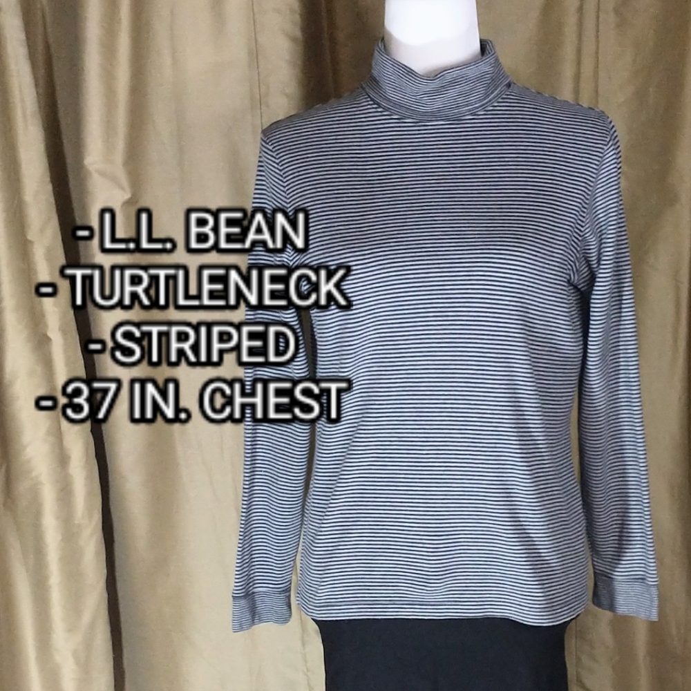 L.L. Bean 100% Cotton Black & White Striped Turtleneck. Size Medium.
